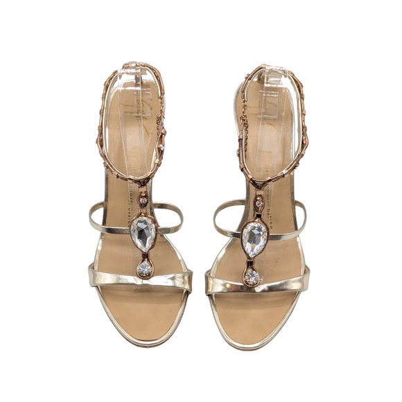 Giuseppe Zanotti Gold Crystal Embellished Rose Gold Chain Heels Size 40 - Picture 2 of 9